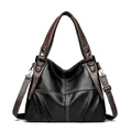 Minimalist black and brown vintage tote bag with contrast stitching and silver hardware - Black