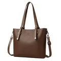 Sac cabas en cuir grainé marron foncé avec logo embossé et bandoulière réglable amovible - Marron