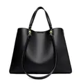 Grand sac cabas noir en cuir grainé avec détails dorés et bandoulière amovible - Noir