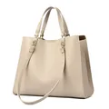 Sac fourre-tout beige élégant en cuir texturé avec poignées et bandoulière réglable - Blanc Cassé