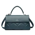 Quilted crossbody bag in deep peacock blue leather with silver kangaroo logo - Blue