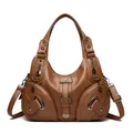 Brown lychee leather crossbody bag with metal zippers and detachable shoulder strap - Yellow Brown