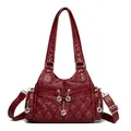 Retro burgundy quilted motorcycle bag with silver flower pendants and adjustable strap - Burgundy