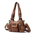Borsa vintage in morbida pelle PU marrone con tasche multiple e tracolla - Marrone