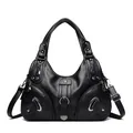 Versatile black leather hobo bag with zip pockets and silver-tone hardware accents - Black