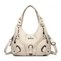 Chic off-white dumpling handbag with lychee texture and adjustable shoulder strap - Off White