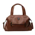 Vintage brown lychee texture tote bag with vertical zippers and adjustable strap - Brown