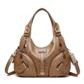 Light brown pebble leather multi-functional dumpling handbag with detachable shoulder strap - Light Khaki