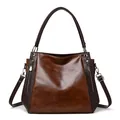 Sac cabas bicolore marron rétro en cuir souple brillant avec bandoulière réglable - Marron