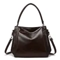 Sac fourre-tout rétro en cuir souple marron foncé avec fermetures éclair et poignées - Marron
