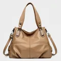Khaki-Tragetasche mit Litschi-Textur, dicken Griffen und verstellbarem Riemen - Khaki