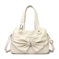 Elegant cream white handbag with large bow design, rhinestone buckle and gold hardware - Off White