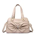 Beige tote bag with rhinestone bow detail and adjustable shoulder strap - Apricot