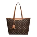 Vintage printed tote bag with large capacity and floral pattern for women's daily commute - Khaki