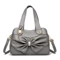 Elegant dark grey handbag featuring a large 3D bow with sparkling rhinestone details - Gray