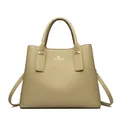 Khaki pebbled leather tote bag for women with gold kangaroo logo and top handles - Gray