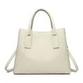 Elegant beige leather handbag with gold kangaroo logo and dual handles in variant color - Off White