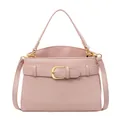 Borsa a mano rosa in pelle martellata con fibbia dorata e tracolla rimovibile - Rosa