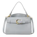 Borsa a mano in pelle martellata grigio chiaro con fibbia dorata e tracolla sottile - Blu
