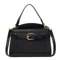 Borsa a mano nera in pelle a grana di litchi con fibbia dorata e tracolla chic - Nero