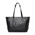 Classic black pebbled leather tote bag with slim shoulder straps and gold hardware - Black