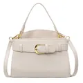 Elegante borsa a mano bianco crema con trama litchi, fibbia oro e tracolla - Bianco Sporco