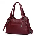 Bolso tote burdeos grande de cuero PU con correa cruzada y bolsillo frontal con cremallera - Rojo