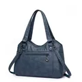 Bolso tote azul oscuro de cuero lavado con bolsillo con cremallera y correa ajustable - Azul