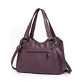 Bolso tote grande de cuero lavado color morado con correa ajustable versátil - Morado