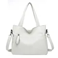 Bolso tote blanco con textura de lichi para mujer con asas y correa de hombro ajustable - Blanco