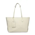 Minimalist cream white PU leather tote bag with large capacity and kangaroo tag - Off White