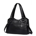 Grand sac à main noir en cuir lavé avec fermetures éclair argentées et bandoulière - Noir