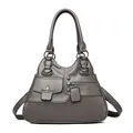 Dunkelgraue PU-Leder Tragetasche mit Litschi-Struktur und Plissee-Details für Damen - Grau