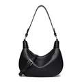 Black crescent leather bag with lychee texture and adjustable shoulder straps - Black