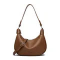 Elegant brown pebble grain leather crescent hobo bag with sleek silver hardware - Brown
