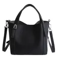 Classic black litchi texture bucket bag with silver hardware and detachable strap - Simple Style / Black