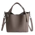 Brown lychee leather bucket bag with silver metal hardware and detachable strap - Simple Style / Gray
