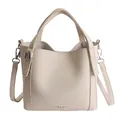 Creamy beige bucket bag in lychee leather featuring Sara & Bags logo with top handles - Simple Style / White