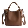 Vintage brown lychee grain bucket bag with sturdy handles and adjustable strap - Simple Style / Brown