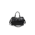 Bolso Boston chic de cuero negro brillante con doble asa y correa ajustable - Negro Grande