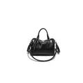 Bolso Boston chic de cuero negro con textura natural, asas redondas y detalles de plata - Negro Pequeño