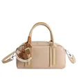 Beige Boston bag in premium faux leather with rocking horse charm and top handles - Apricot