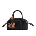 Mini black Boston bag in cracked leather with a decorative horse charm and silver hardware - Black