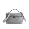 Silver woven crossbody bag in rectangular box style with top handle and strap - Silver