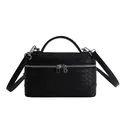 Classic black woven leather crossbody bag with top handle and silver hardware finish - Black
