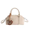 Mini cream Boston bag in textured leather with a cute rocking horse charm and strap - White