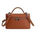 Petit sac boîte en cuir marron grainé avec poignée supérieure et bandoulière réglable - Brun Sans Pendentif
