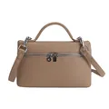 Sac bandoulière marron en cuir litchi avec ferrures argentées et poignée - Kaki (Sans Pendentif)