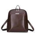 Sac à dos classique en similicuir marron foncé avec fermetures éclair argentées - Marron