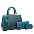 Set borse da donna 3 pezzi verde petrolio con trama a coccodrillo e tracolla inclusa - Set di 3 pezzi / Blu